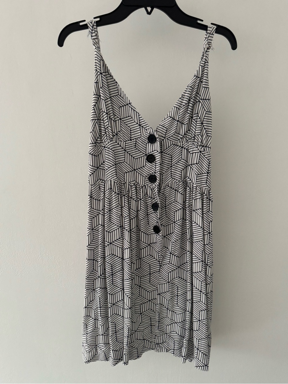 Black & White Geometric Mini Dress with Buttons